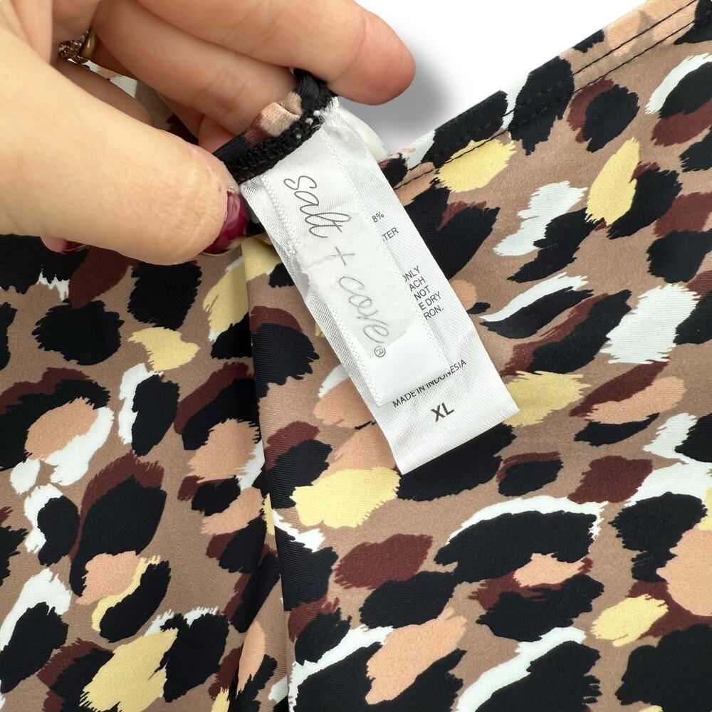 NEW Salt + Cove Leopard Print Halter Swimsuit Size XL One Piece V Cinched Swim - Picture 6 of 7